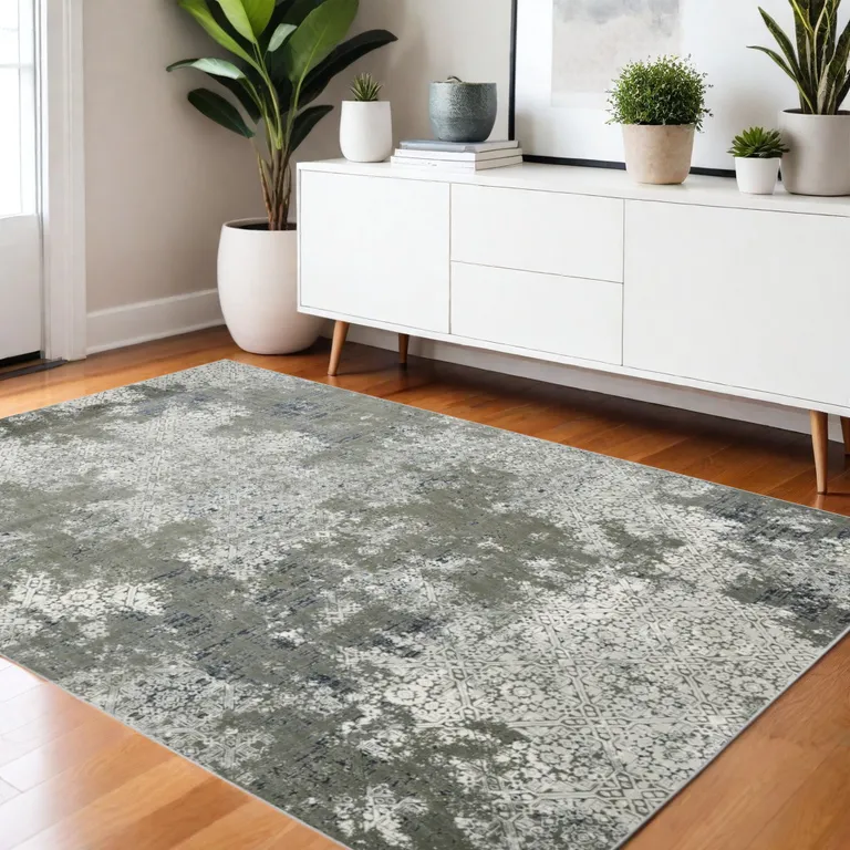 Ivory Grey Blue And Taupe Abstract Power Loom Stain Resistant Area Rug Photo 1