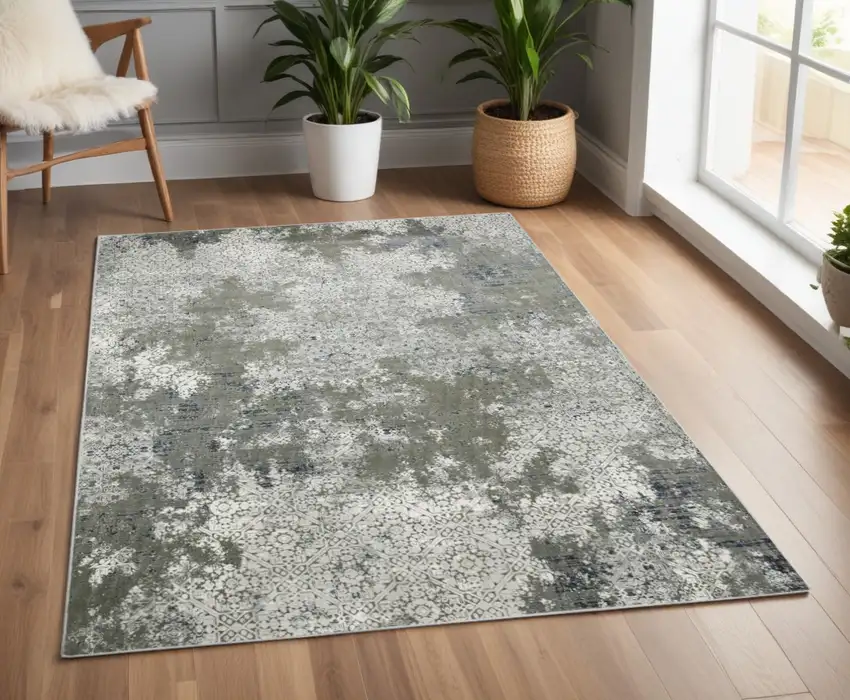 Gray and Ivory Abstract Power Loom Area Rug Photo 1