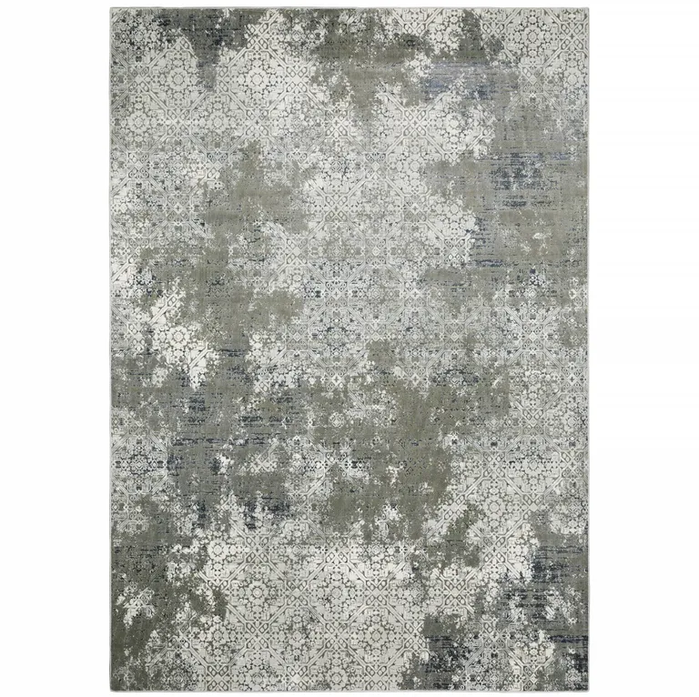 Ivory Grey Blue And Taupe Abstract Power Loom Stain Resistant Area Rug Photo 2
