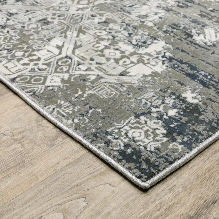 Ivory Grey Blue And Taupe Abstract Power Loom Stain Resistant Area Rug Photo 4