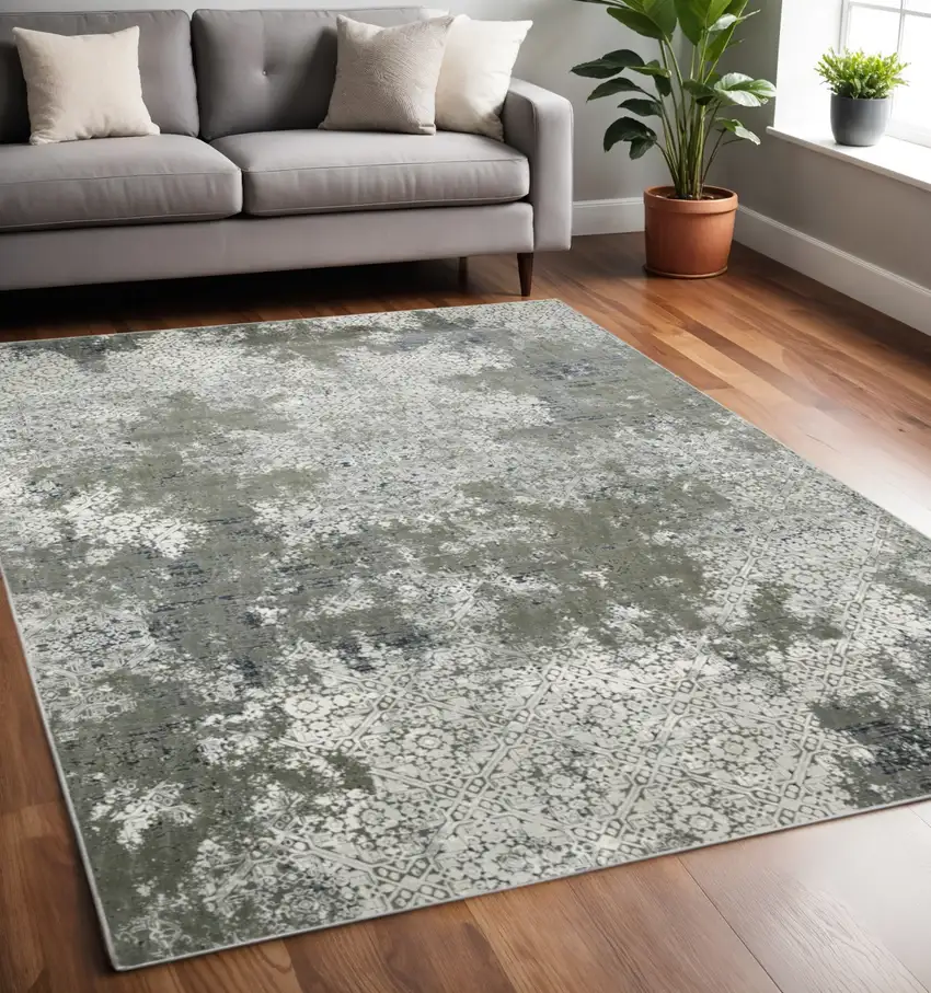 Beige And Gray Abstract Distressed Area Rug Photo 1