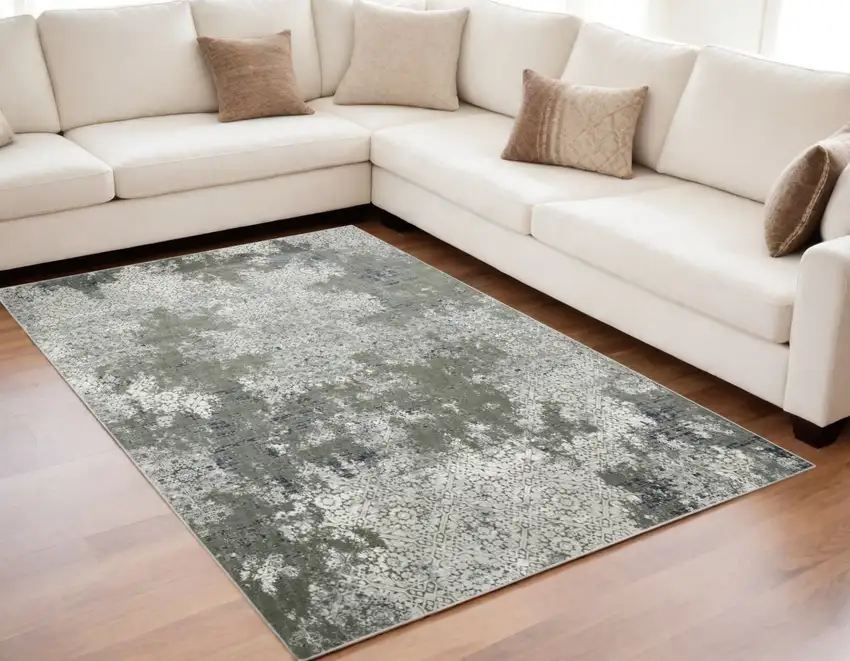 Gray and Ivory Abstract Power Loom Area Rug Photo 1