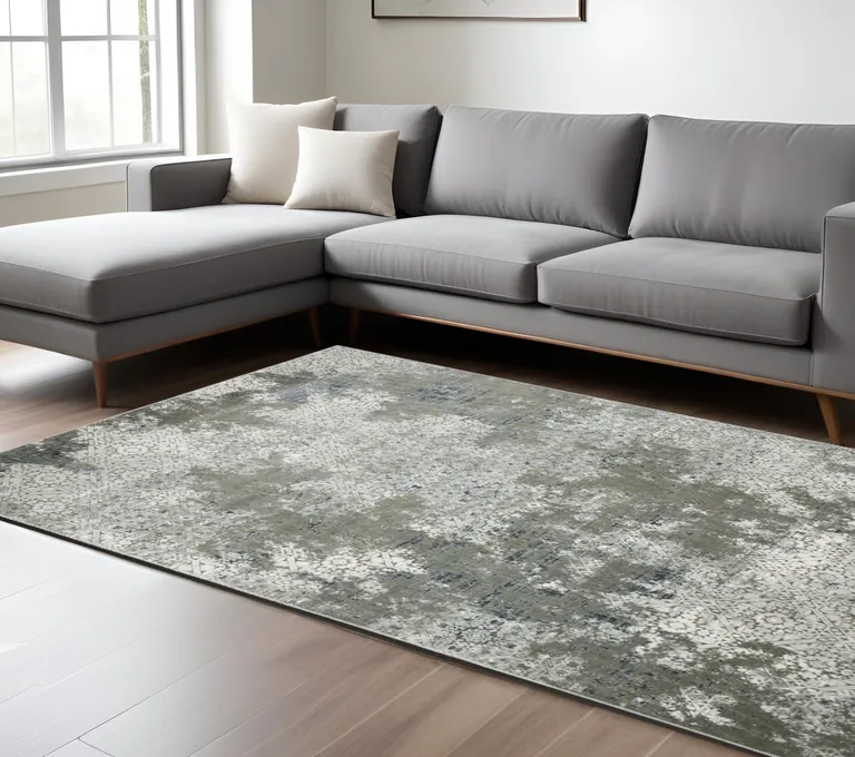 Ivory Grey Blue And Taupe Abstract Power Loom Stain Resistant Area Rug Photo 4