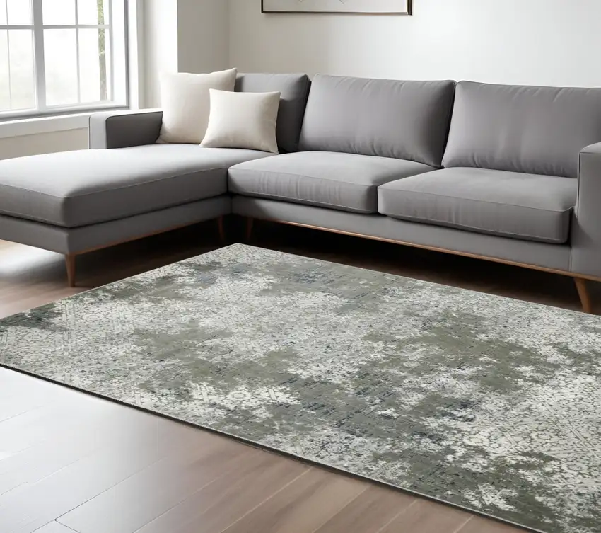 Beige And Gray Abstract Distressed Area Rug Photo 1