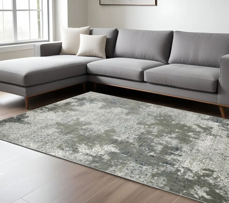 Ivory Grey Blue And Taupe Abstract Power Loom Stain Resistant Area Rug Photo 4