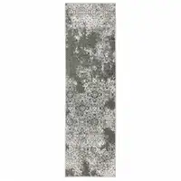 Photo of Ivory Grey Blue And Taupe Abstract Power Loom Stain Resistant Runner Rug