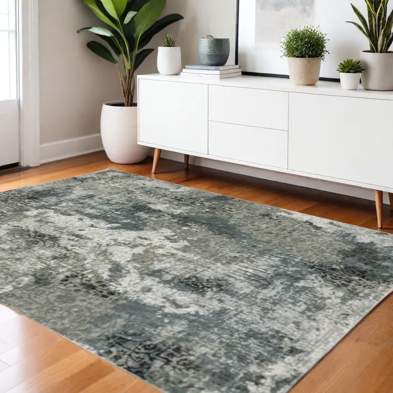 Ivory Grey Charcoal Blue And Navy Abstract Power Loom Stain Resistant Area Rug Photo 4