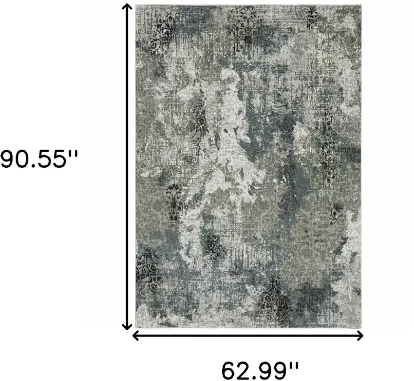 Ivory Grey Charcoal Blue And Navy Abstract Power Loom Stain Resistant Area Rug Photo 4
