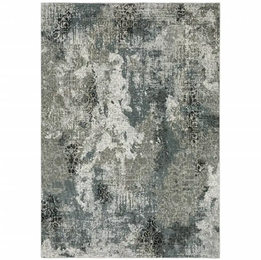 Ivory Grey Charcoal Blue And Navy Abstract Power Loom Stain Resistant Area Rug Photo 1