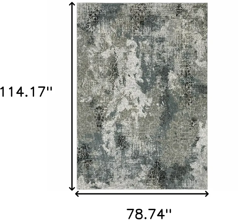 Ivory Grey Charcoal Blue And Navy Abstract Power Loom Stain Resistant Area Rug Photo 3