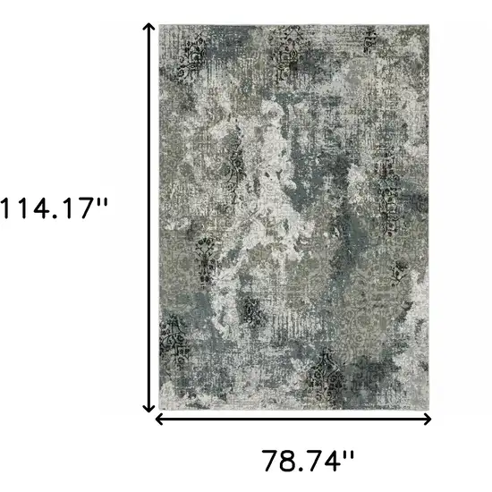 6' X 9' Ivory Grey Charcoal Blue And Navy Abstract Power Loom Stain Resistant Area Rug Photo 3