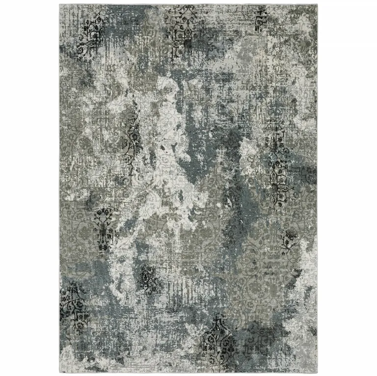 Ivory Grey Charcoal Blue And Navy Abstract Power Loom Stain Resistant Area Rug Photo 2