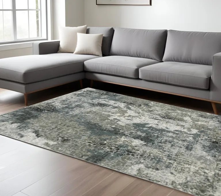 Ivory Grey Charcoal Blue And Navy Abstract Power Loom Stain Resistant Area Rug Photo 4