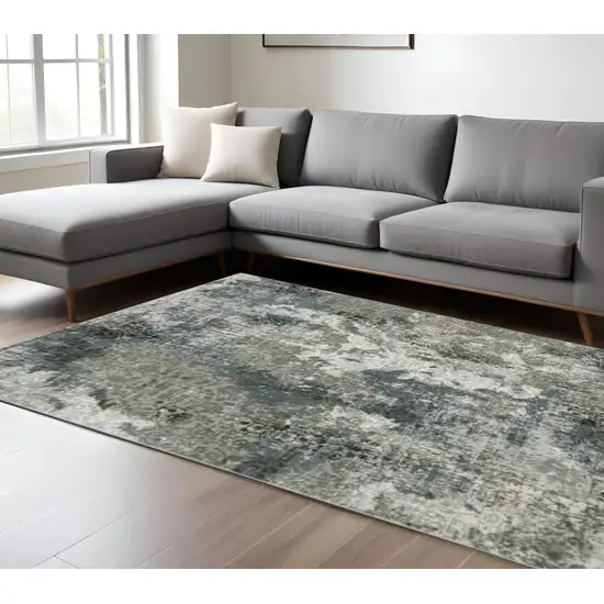 Ivory Grey Charcoal Blue And Navy Abstract Power Loom Stain Resistant Area Rug Photo 1