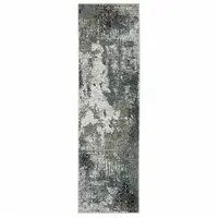 Photo of Ivory Grey Charcoal Blue And Navy Abstract Power Loom Stain Resistant Runner Rug