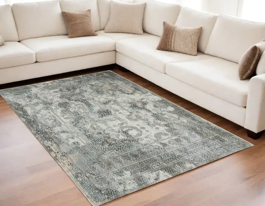Gray and Ivory Oriental Power Loom Area Rug Photo 1