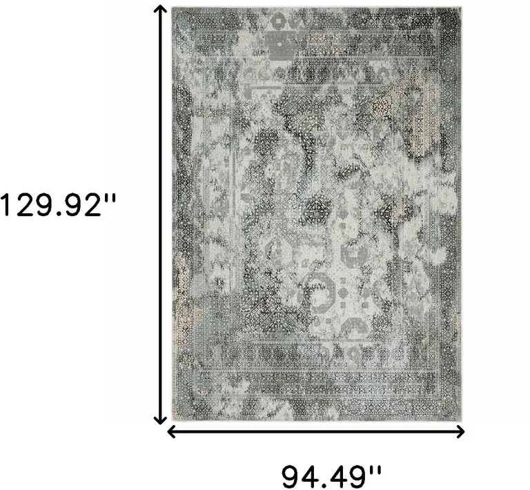 Ivory Grey Charcoal Blue And Rust Oriental Power Loom Stain Resistant Area Rug Photo 3