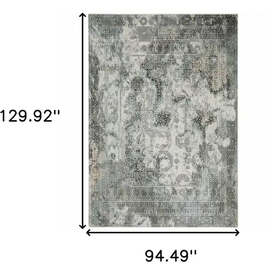 Ivory Grey Charcoal Blue And Rust Oriental Power Loom Stain Resistant Area Rug Photo 3