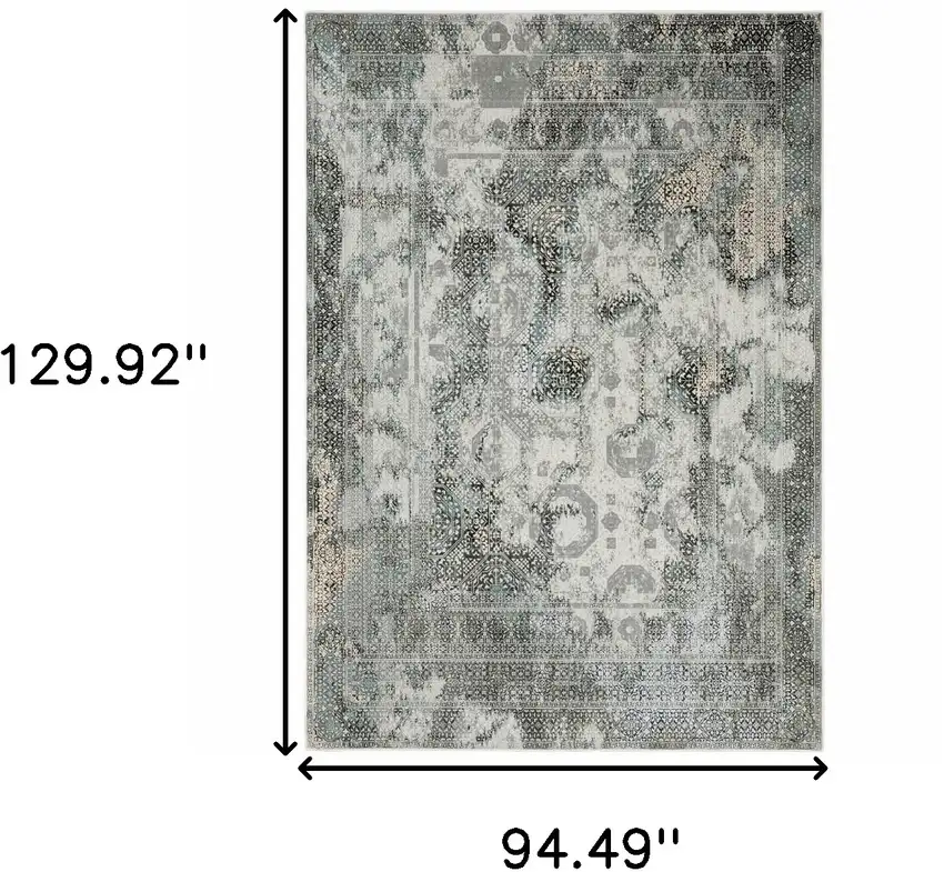 Ivory Grey Charcoal Blue And Rust Oriental Power Loom Stain Resistant Area Rug Photo 3