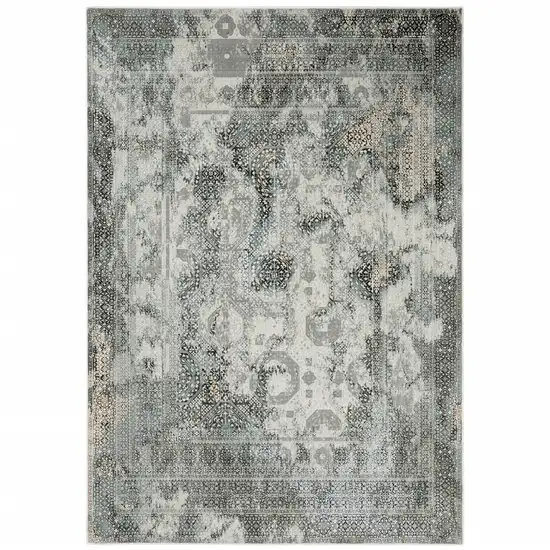 Ivory Grey Charcoal Blue And Rust Oriental Power Loom Stain Resistant Area Rug Photo 2