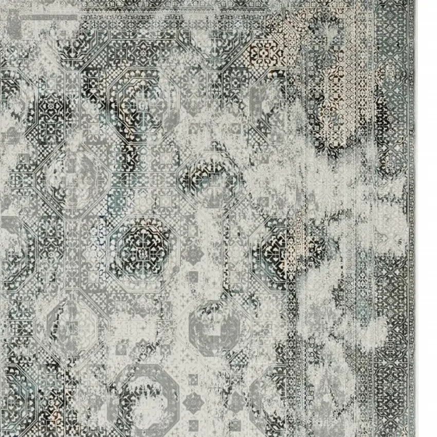 Ivory Grey Charcoal Blue And Rust Oriental Power Loom Stain Resistant Area Rug Photo 3