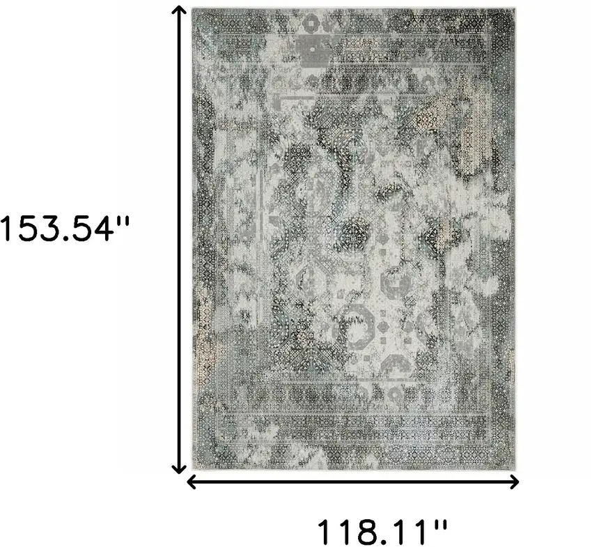 Ivory Grey Charcoal Blue And Rust Oriental Power Loom Stain Resistant Area Rug Photo 6