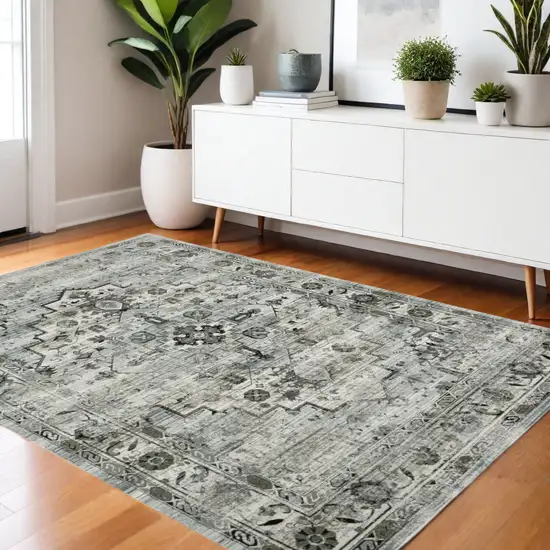Gray And Blue Oriental Distressed Area Rug Photo 1