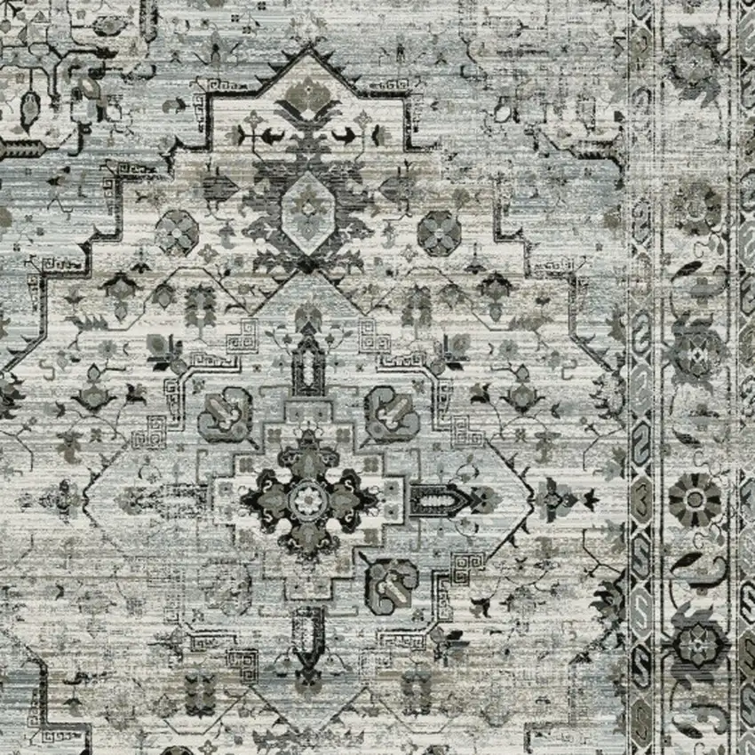 Ivory Grey Charcoal Blue And Taupe Oriental Power Loom Stain Resistant Area Rug Photo 3