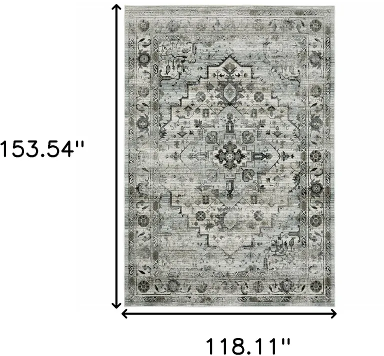 Ivory Grey Charcoal Blue And Taupe Oriental Power Loom Stain Resistant Area Rug Photo 3