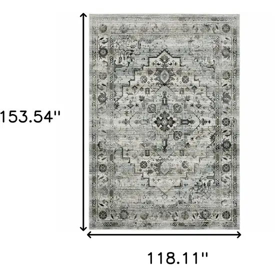 Ivory Grey Charcoal Blue And Taupe Oriental Power Loom Stain Resistant Area Rug Photo 3