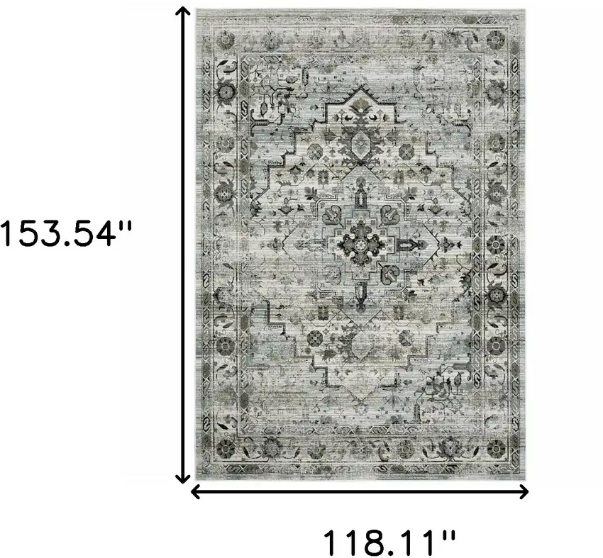 Ivory Grey Charcoal Blue And Taupe Oriental Power Loom Stain Resistant Area Rug Photo 3