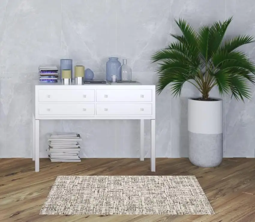 Ivory Grey Charcoal Brown And Beige Abstract Power Loom Stain Resistant Area Rug Photo 2