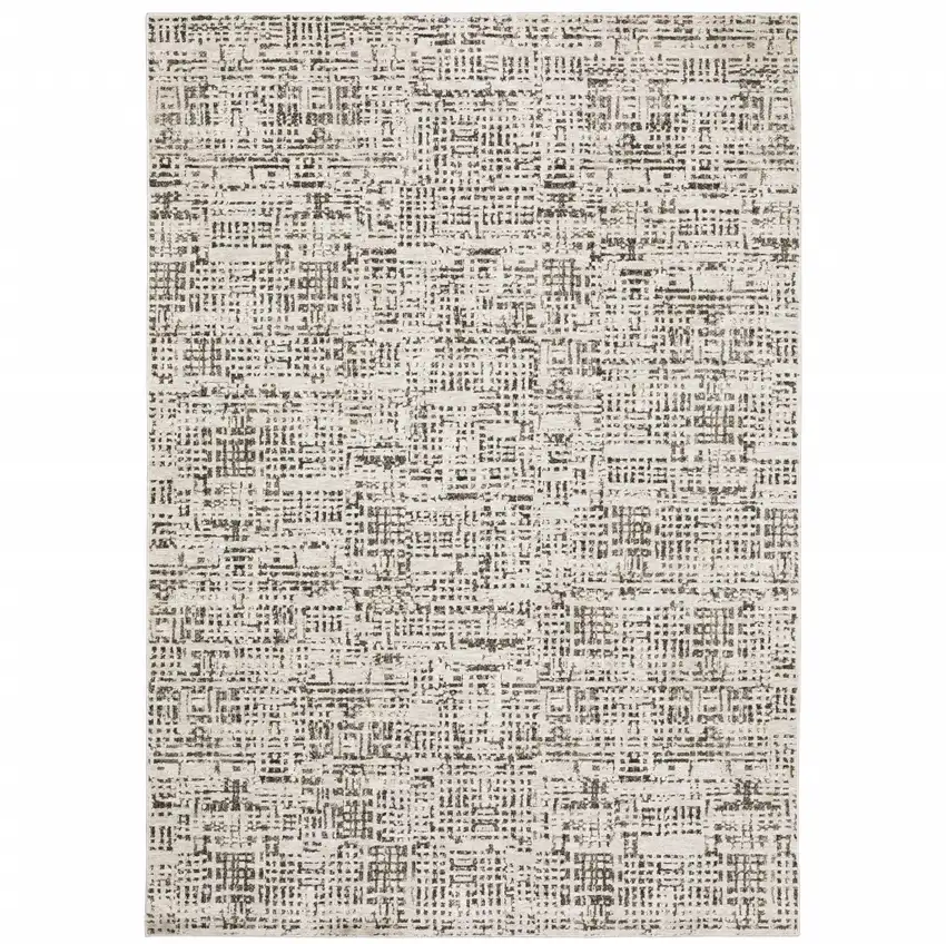 Ivory Grey Charcoal Brown And Beige Abstract Power Loom Stain Resistant Area Rug Photo 1