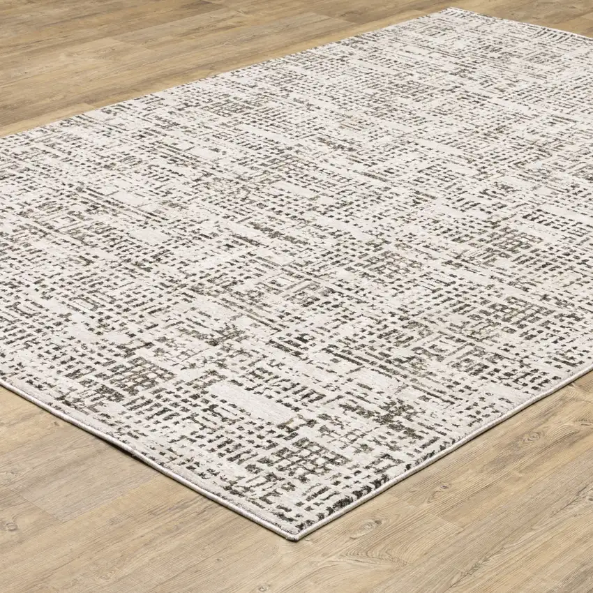 Gray and Ivory Abstract Power Loom Area Rug Photo 8