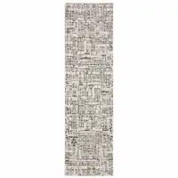 Photo of Ivory Grey Charcoal Brown And Beige Abstract Power Loom Stain Resistant Runner Rug