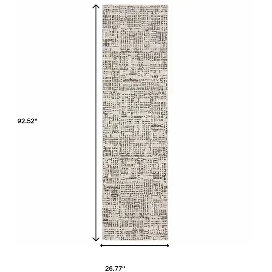 2' X 8' Ivory Grey Charcoal Brown And Beige Abstract Power Loom Stain Resistant Runner Rug Photo 3