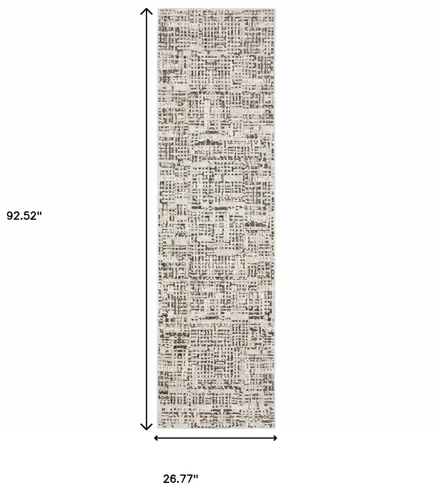 2' X 8' Ivory Grey Charcoal Brown And Beige Abstract Power Loom Stain Resistant Runner Rug Photo 3