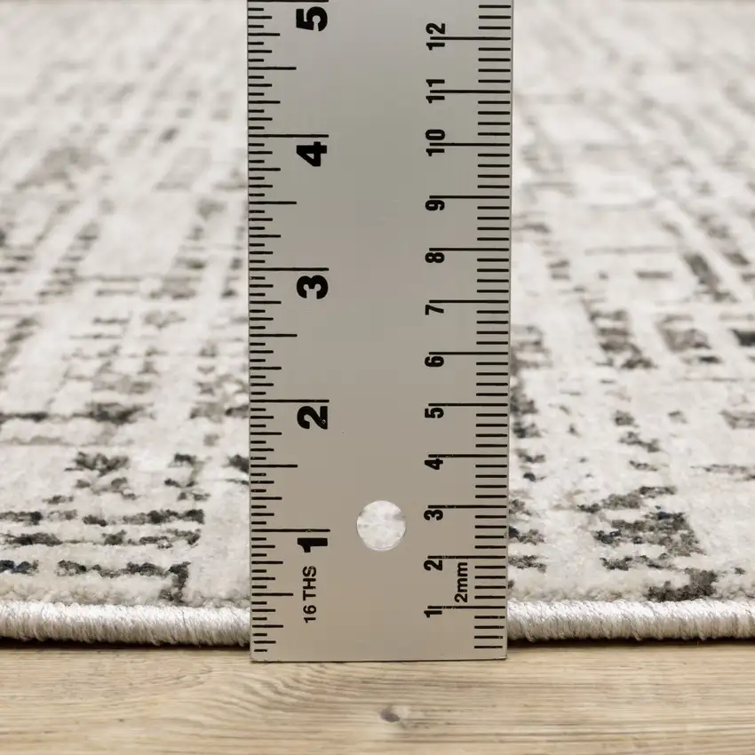 Ivory Grey Charcoal Brown And Beige Abstract Power Loom Stain Resistant Runner Rug Photo 9
