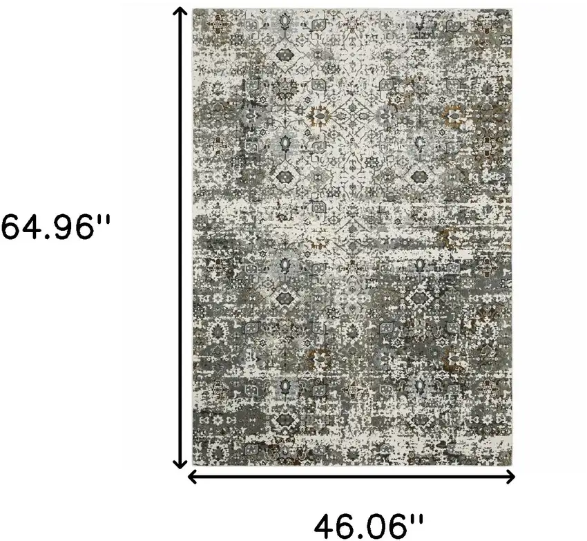 Ivory And Gray Oriental Distressed Area Rug Photo 3