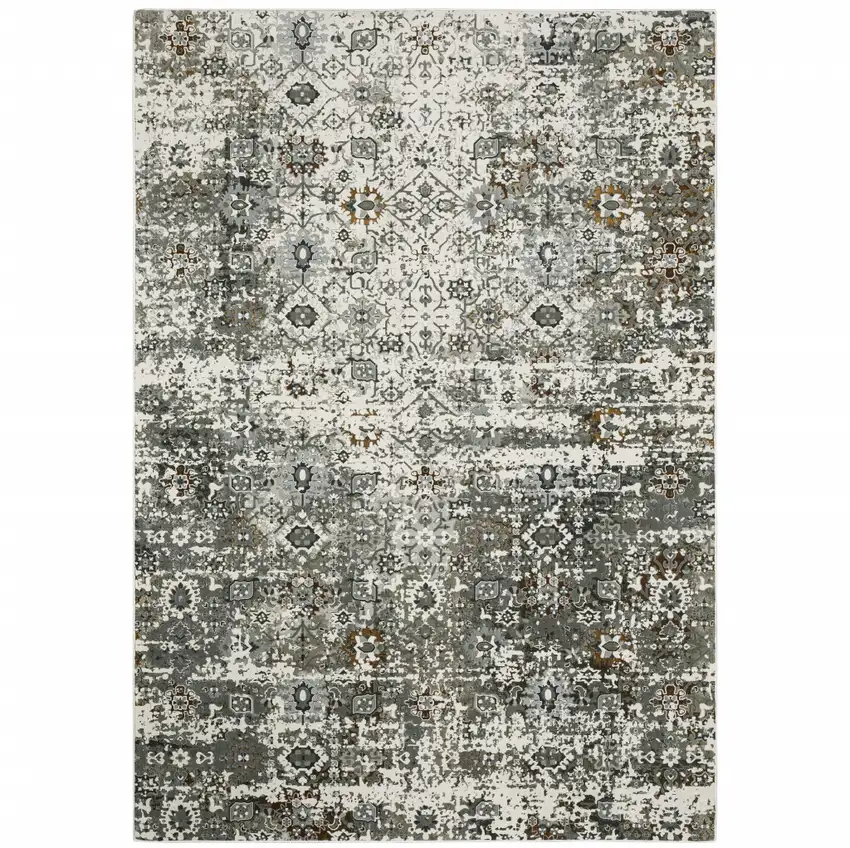 Ivory And Gray Oriental Distressed Area Rug Photo 2
