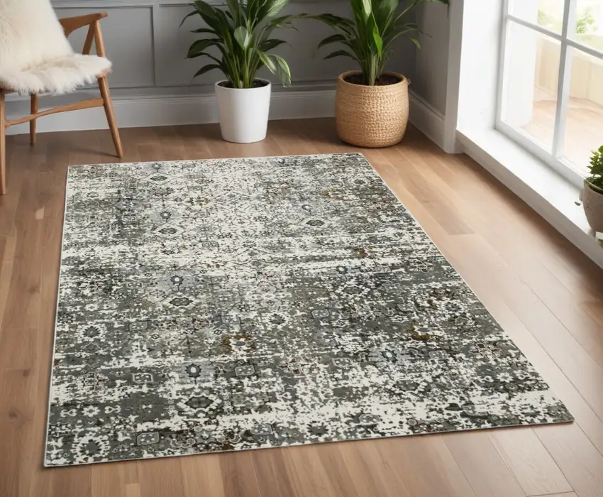 Gray and Ivory Oriental Power Loom Area Rug Photo 1