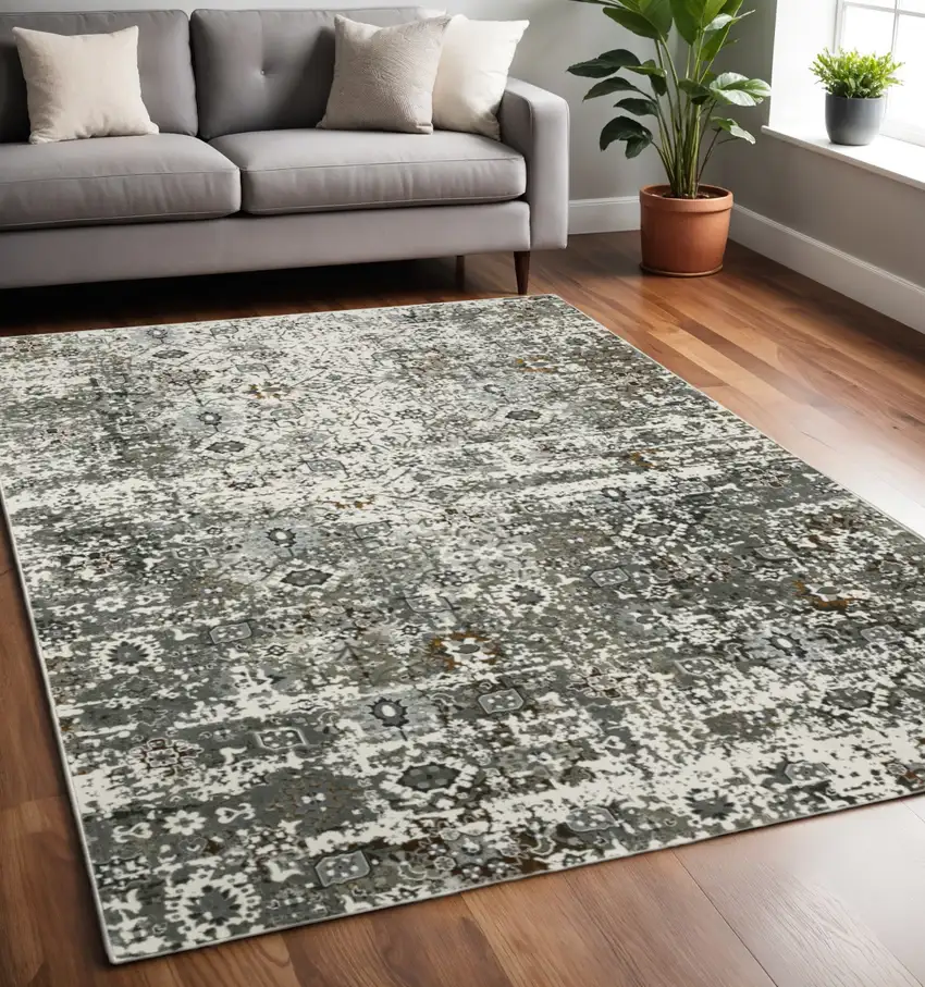 Gray and Ivory Oriental Power Loom Area Rug Photo 1