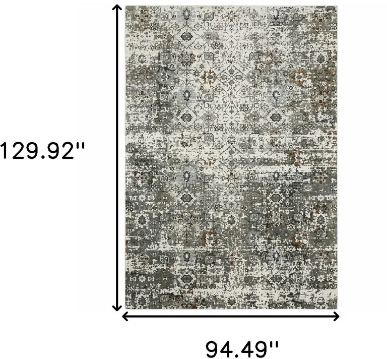 Ivory Grey Charcoal Rust Gold And Brown Oriental Power Loom Stain Resistant Area Rug Photo 5
