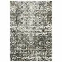 Photo of Ivory Grey Charcoal Rust Gold And Brown Oriental Power Loom Stain Resistant Area Rug