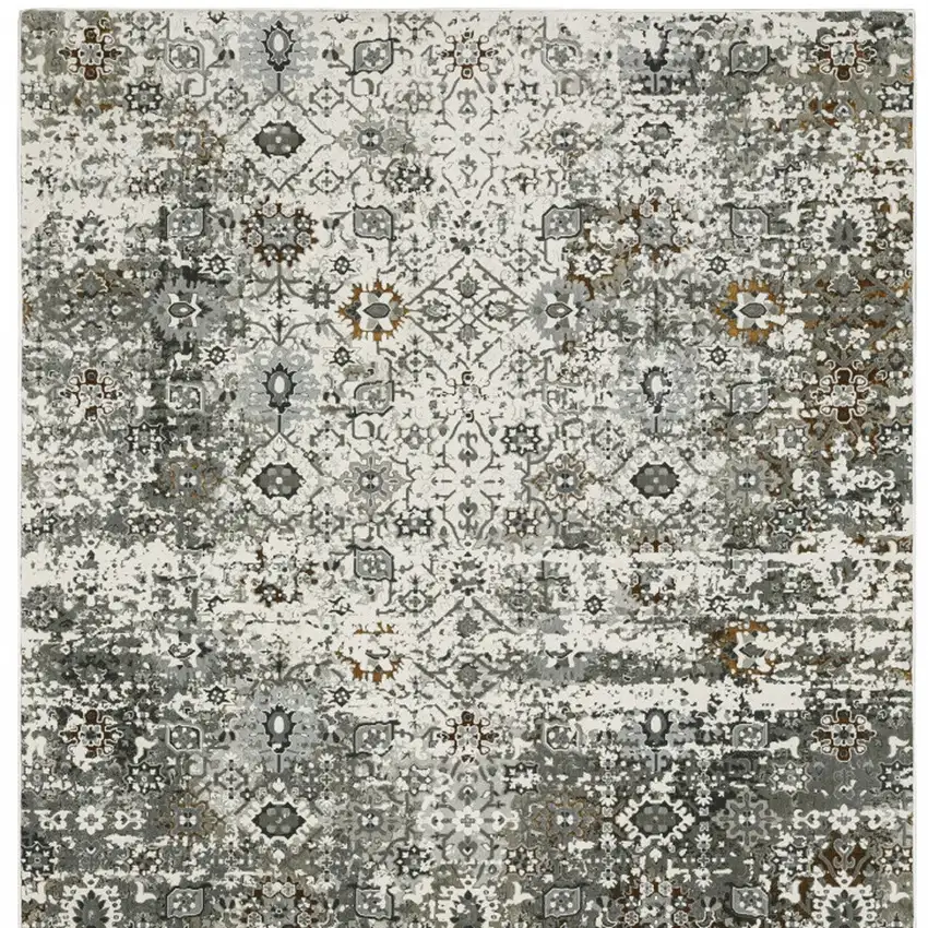 Ivory Grey Charcoal Rust Gold And Brown Oriental Power Loom Stain Resistant Area Rug Photo 4