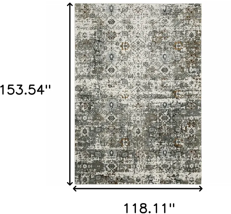 Ivory Grey Charcoal Rust Gold And Brown Oriental Power Loom Stain Resistant Area Rug Photo 5