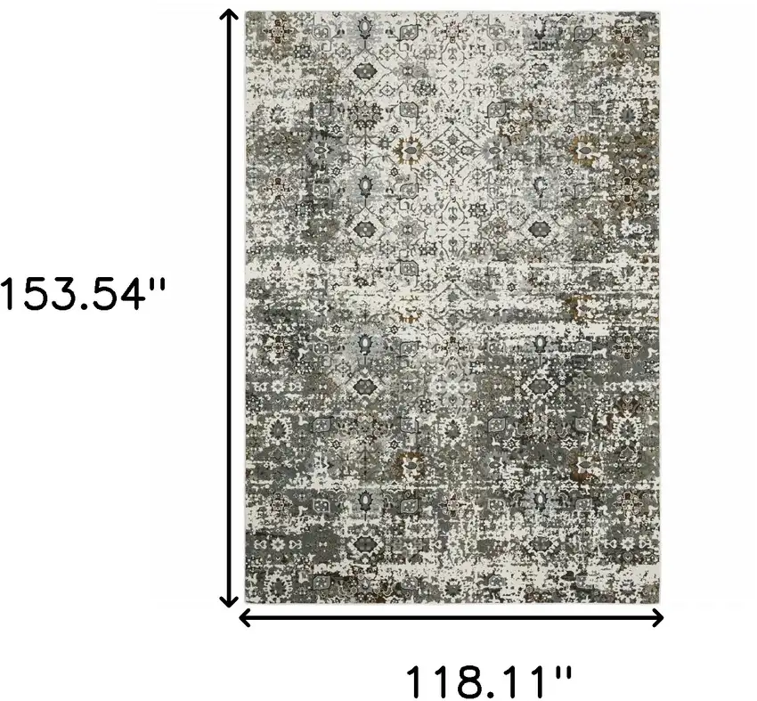 Ivory Grey Charcoal Rust Gold And Brown Oriental Power Loom Stain Resistant Area Rug Photo 6
