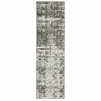 Photo of Ivory Grey Charcoal Rust Gold And Brown Oriental Power Loom Stain Resistant Runner Rug