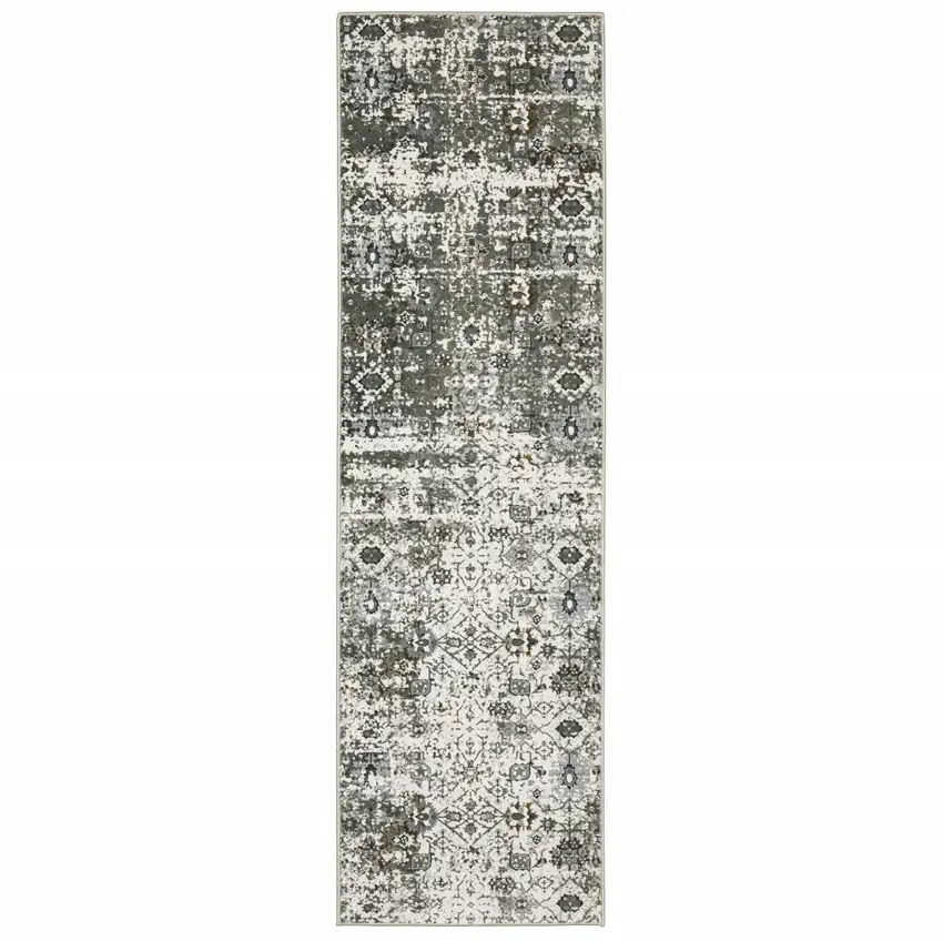 Ivory Grey Charcoal Rust Gold And Brown Oriental Power Loom Stain Resistant Runner Rug Photo 1