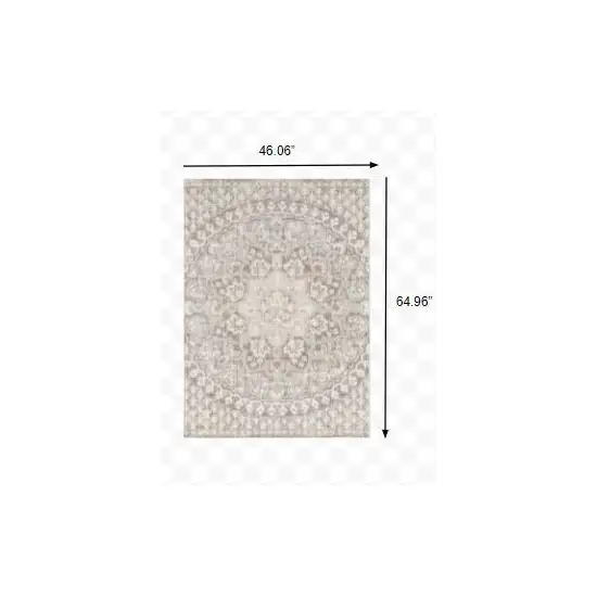 Ivory Grey Distresed Oversize Medallion Indoor Area Rug Photo 3